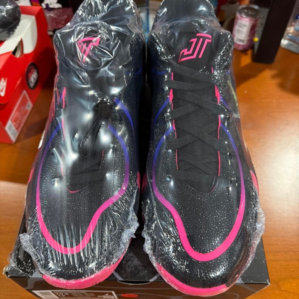 Jordan Tatum 1s black sneakers with pink and purple accents